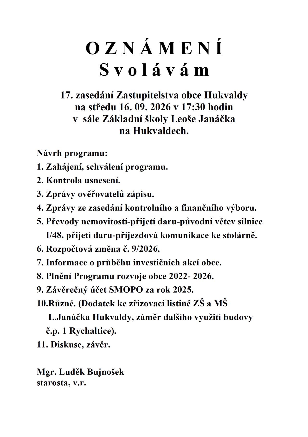 zo17-ozn&aacute;men&iacute; Aktuality obce Hukvaldy